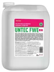 "Untec FWE UniversКислотное моющее средство «Untec FWE» представляет собой однородную   прозрачную бесцветную жидкость с неограниченной растворимостью в воде.  При растворении препарата образуются прозрачные растворы, обладающие   отсутствием пенообразования 